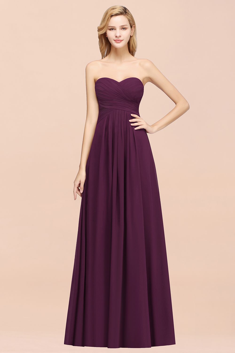 Vintage Sweetheart Long Grape Affordable Bridesmaid Dresses Online-27dress