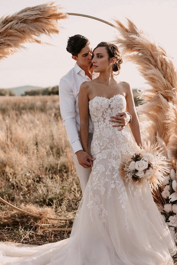 Vintage Sweetheart Mermaid Wedding Dress With Lace Appliques-27dress