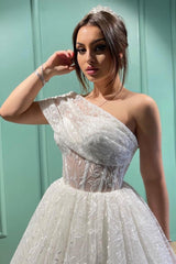 White Ball Gown Wedding Dress Lace With Off-the-Shoulder-27dress