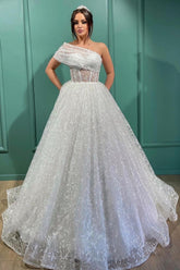 White Ball Gown Wedding Dress Lace With Off-the-Shoulder-27dress