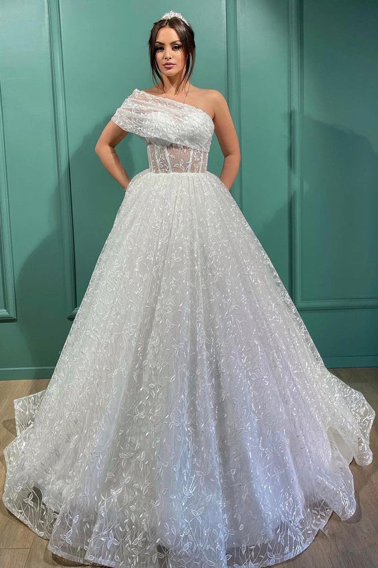 White Ball Gown Wedding Dress Lace With Off-the-Shoulder-27dress
