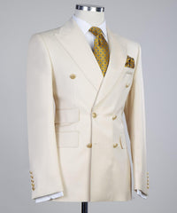 Double Breasted Stylish Peaked Lapel Men White Business Suits