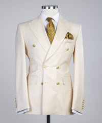 Double Breasted Stylish Peaked Lapel Men White Business Suits