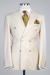 Double Breasted Stylish Peaked Lapel Men White Business Suits