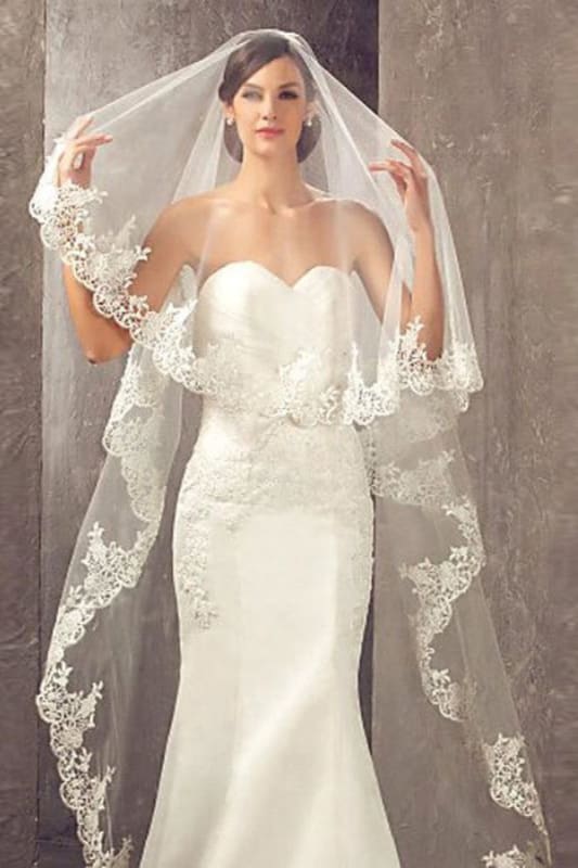 White Ivory Wedding Veils Lace Edge Cathedral Length Wedding Bridal Veil with Comb-27dress