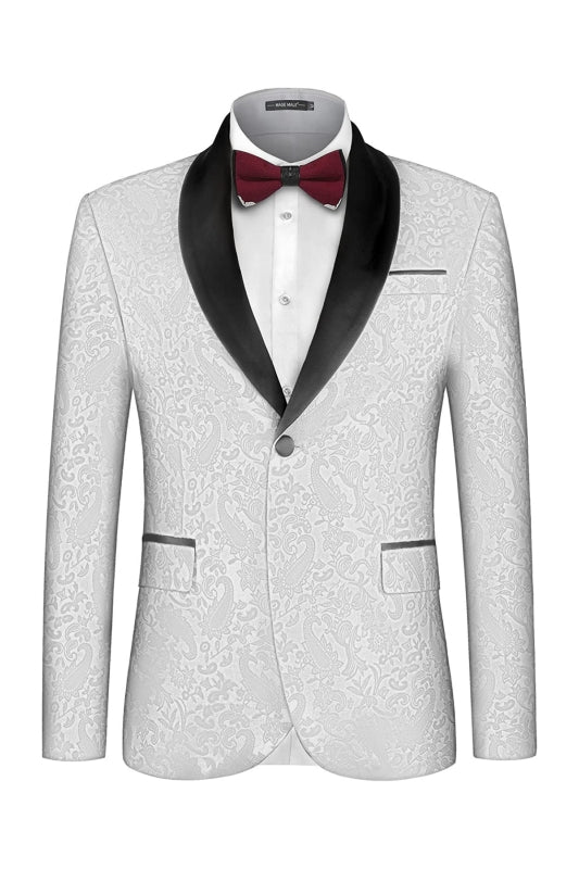 White Jacquard Shawl Lapel Two Pieces Men Suits For Wedding