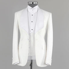 Jacquard Three Pieces Shawl Lapel Bespoke White Wedding Suits