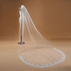 White Long Bridal Veil with Lace-27dress