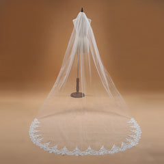 White Long Bridal Veil with Lace-27dress