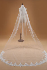 White Long Bridal Veil with Lace-27dress