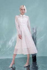27Dress White Long Sleeves High Neck A-line Long Dresses