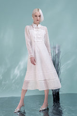 27Dress White Long Sleeves High Neck A-line Long Dresses