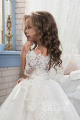 White Off The Shoulder 1/2 Sleeves Ball Gown Flower Girls Dress-27dress
