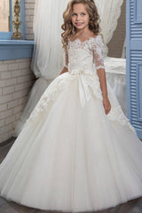 White Off The Shoulder 1/2 Sleeves Ball Gown Flower Girls Dress-27dress