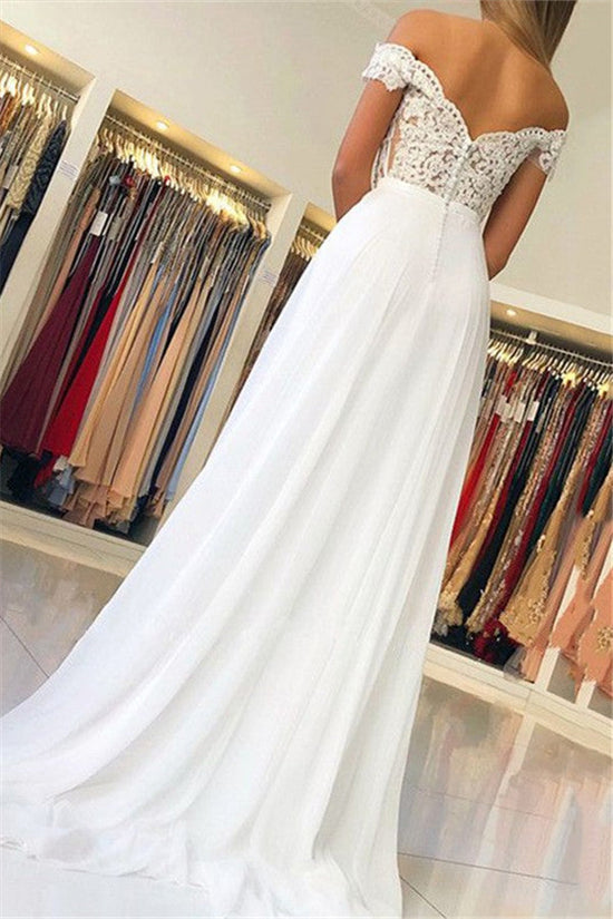 White Off-the-Shoulder Prom Dress Long Chiffon Party Gowns With Appliques-27dress