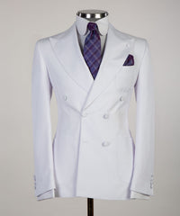 Peaked Lapel Two Pieces Close Fitting White Wedding Suits