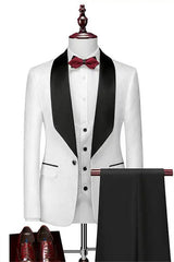 White Shawl Lapel Close Fitting Three Pieces Men Suits For Wedding