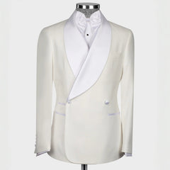 Shawl Lapel Double Breasted White Wedding Suits