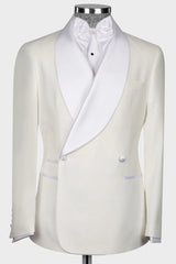 Shawl Lapel Double Breasted White Wedding Suits