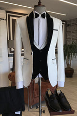Shawl Lapel Three Pieces Bespoke White Wedding Suits