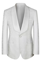 Shawl Lapel Three Pieces Jacquard White Prom Suits