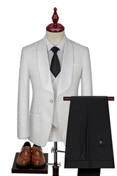 Shawl Lapel Three Pieces Jacquard White Prom Suits