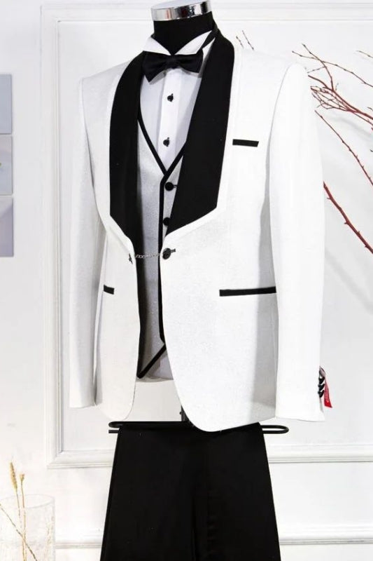 Shawl Lapel Three Pieces White Wedding Suits