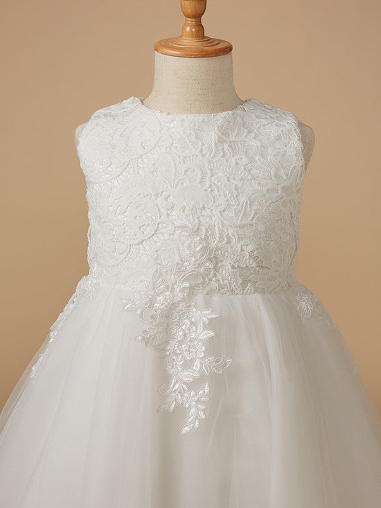 White Short Ball Gown Lace Tulle Wedding First Communion Flower Girl Dresses-27dress