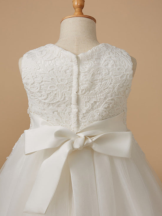 White Short Ball Gown Lace Tulle Wedding First Communion Flower Girl Dresses-27dress