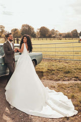 White Sleeveless Wedding Dress Mermaid Long With Slit-27dress