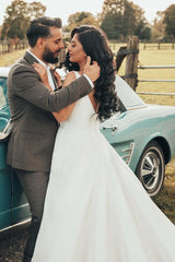 White Sleeveless Wedding Dress Mermaid Long With Slit-27dress