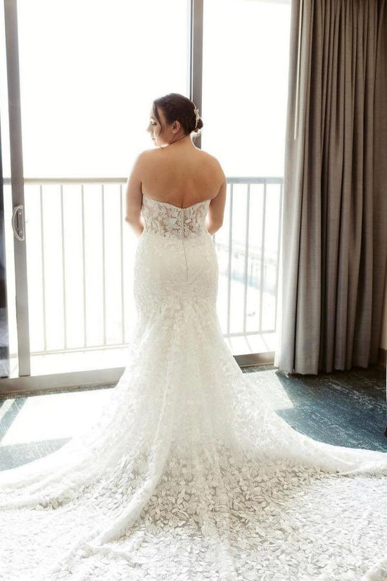 White Strapless Wedding Dresses Mermaid Lace Appliques-27dress