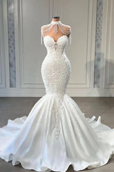 White Sweetheart Wedding Dress Mermaid Lace Long-27dress