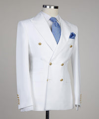 Two Pieces Double Breasted Close Fitting Bespoke Men White Prom Suits