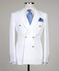 Two Pieces Double Breasted Close Fitting Bespoke Men White Prom Suits