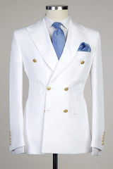 Two Pieces Double Breasted Close Fitting Bespoke Men White Prom Suits