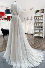 Women Sleeveless Tulle Lace Backless A-Line Wedding Dresses-27dress
