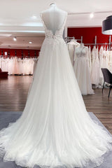 Women Tulle V Neck Sleeveless Ruffles Wedding Dresses With Lace-27dress