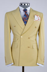 Double Breasted Peaked Lapel Men Yellow Prom Suits