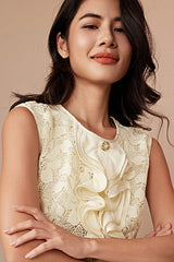 27Dress Yellow Elegant Sleeveless Short Lace Dresses