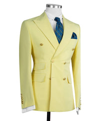 Fashion Double Breasted Peaked Lapel Men Yellow Prom Suits
