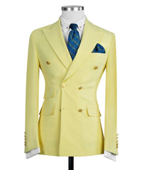 Fashion Double Breasted Peaked Lapel Men Yellow Prom Suits