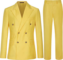 Peaked Lapel Double Breasted Close Fitting Yellow Prom Suits