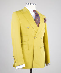 Peaked Lapel Double Breasted Two Pieces Men Yellow Prom Suits