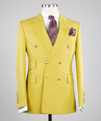 Peaked Lapel Double Breasted Two Pieces Men Yellow Prom Suits