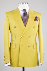 Peaked Lapel Double Breasted Two Pieces Men Yellow Prom Suits