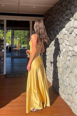 Yellow Sweetheart Strapless Sheath Long Prom Dress-27dress