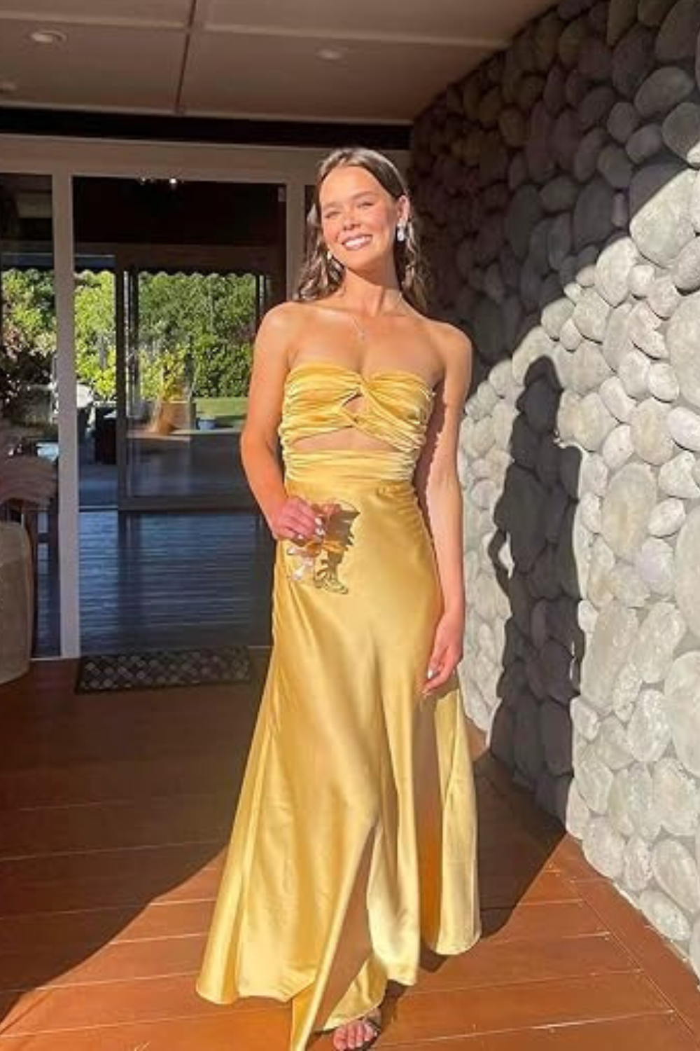 Yellow Sweetheart Strapless Sheath Long Prom Dress-27dress