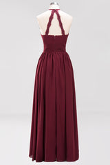 Plum Halter Chiffon A-Line Bridesmaid Dress