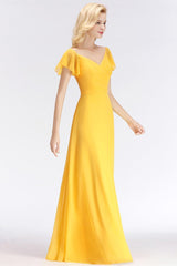 Yellow V-Neck Chiffon A-Line Bridesmaid Dress